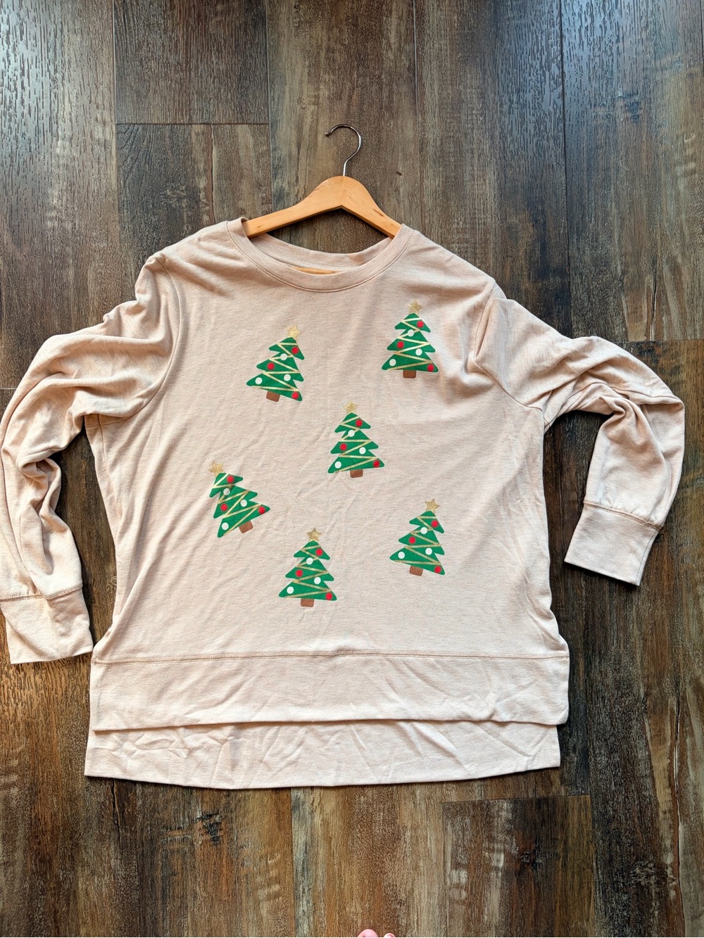 Holiday Time Women’s XL Knit Tunic Christmas Tree Long Sleeve Pullover Beige